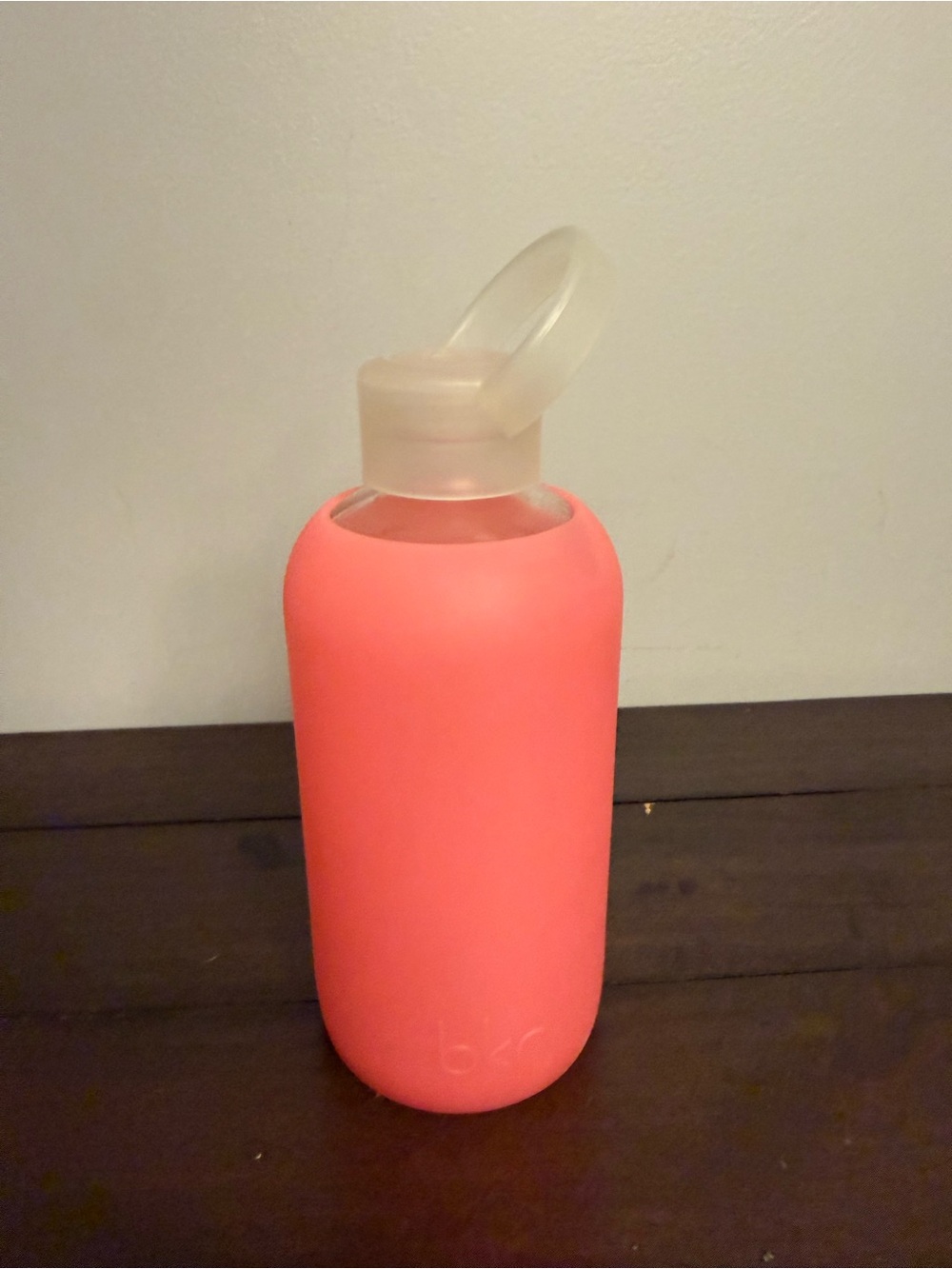 Bkr Glass Water Bottle Coral Pink Silicone Sleeve Carry Loop Cap